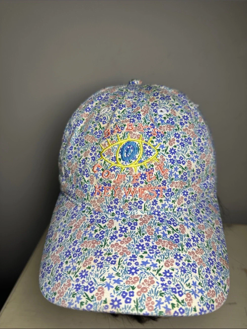 Baby's Coffee Key West eye embroidered floral baseball cap with pony-tail hole